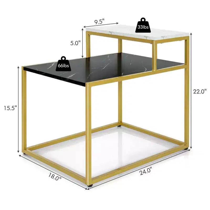 Costway 2 Tier End Side Table Metal Frame Nightstand with Storage Shelf Living Room