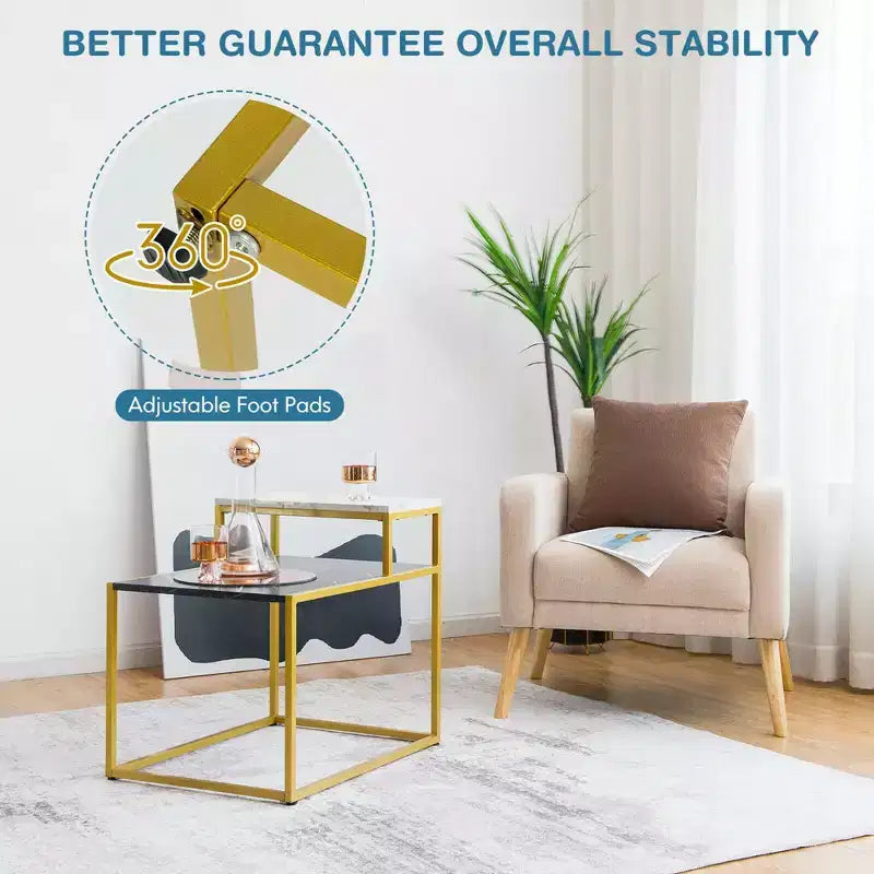 Costway 2 Tier End Side Table Metal Frame Nightstand with Storage Shelf Living Room