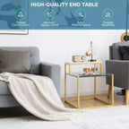 Costway 2 Tier End Side Table Metal Frame Nightstand with Storage Shelf Living Room