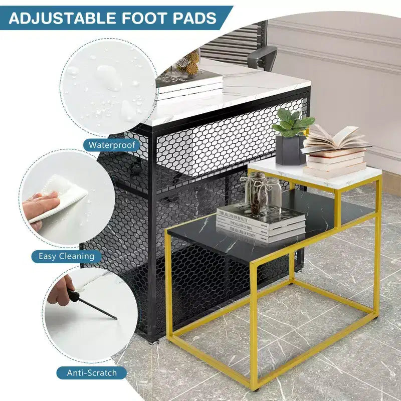 Costway 2 Tier End Side Table Metal Frame Nightstand with Storage Shelf Living Room