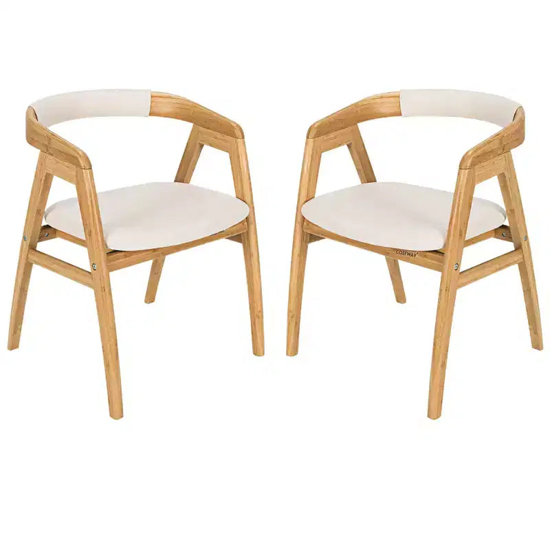 Costway Set of 2 Bamboo Accent Chairs Leisure Chairs Armchairs w/ Seat Cushion