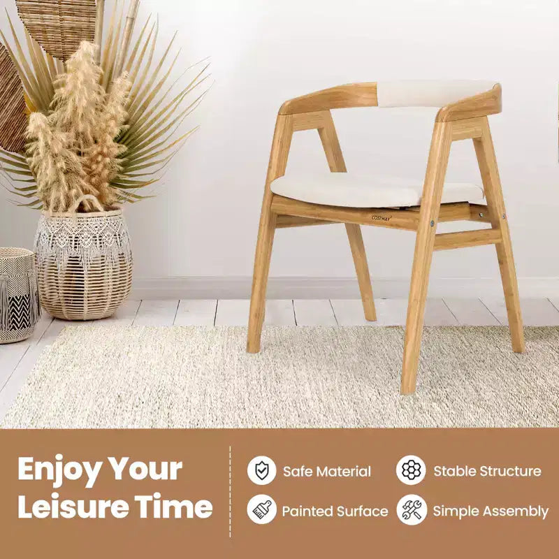Costway Set of 2 Bamboo Accent Chairs Leisure Chairs Armchairs w/ Seat Cushion