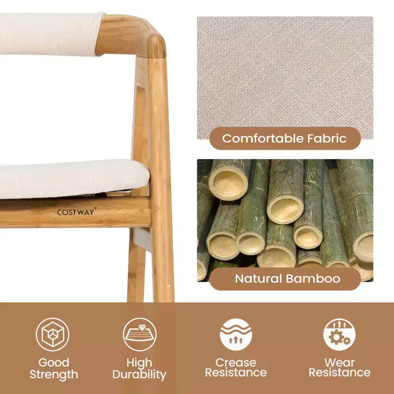Costway Set of 2 Bamboo Accent Chairs Leisure Chairs Armchairs w/ Seat Cushion