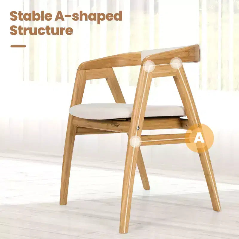 Costway Set of 2 Bamboo Accent Chairs Leisure Chairs Armchairs w/ Seat Cushion