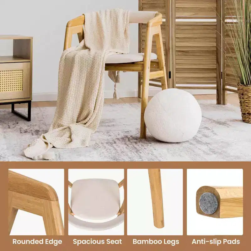 Costway Set of 2 Bamboo Accent Chairs Leisure Chairs Armchairs w/ Seat Cushion