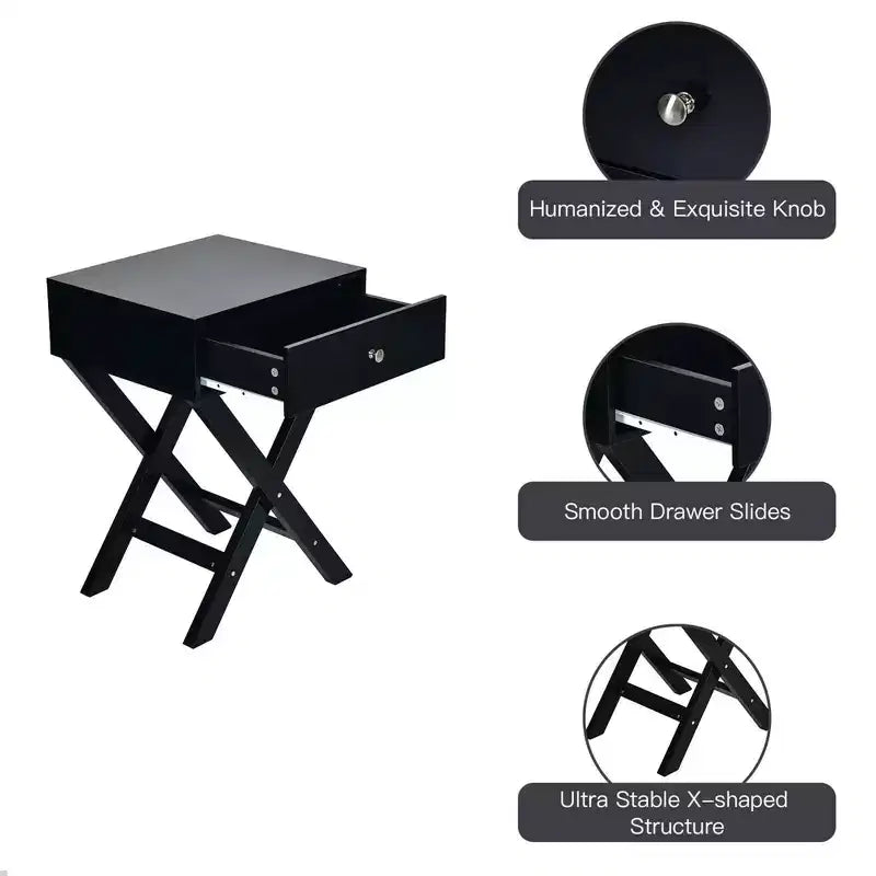 Costway Set of 2 X-Shaped Nightstand Side End Table Bedside Table w/ Drawer