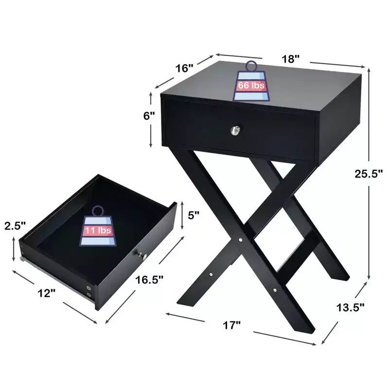 Costway Set of 2 X-Shaped Nightstand Side End Table Bedside Table w/ Drawer