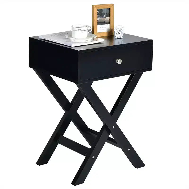 Costway Set of 2 X-Shaped Nightstand Side End Table Bedside Table w/ Drawer