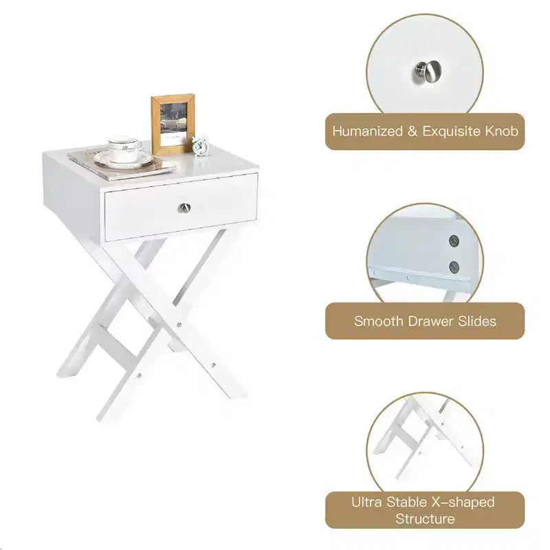 Costway Set of 2 X-Shaped Nightstand Side End Table Bedside Table w/ Drawer