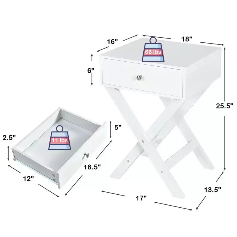 Costway Set of 2 X-Shaped Nightstand Side End Table Bedside Table w/ Drawer