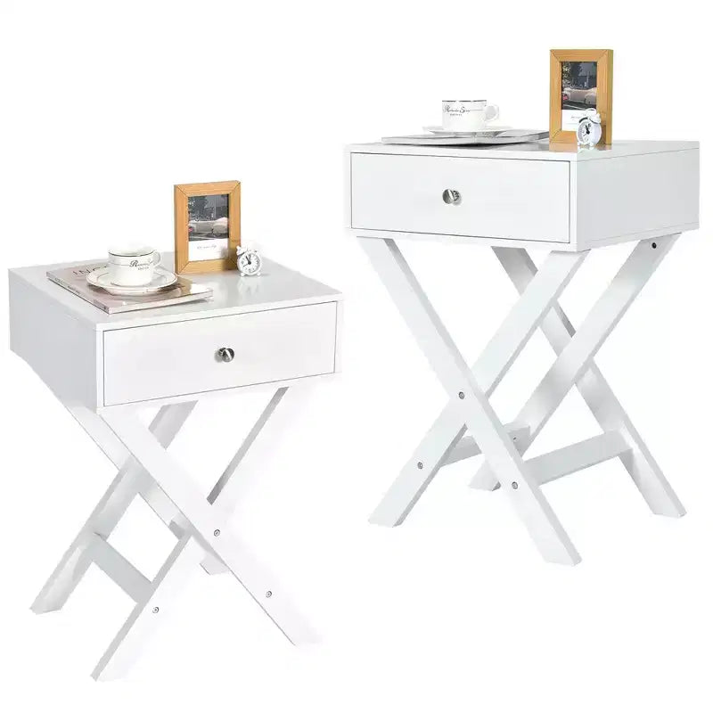 Costway Set of 2 X-Shaped Nightstand Side End Table Bedside Table w/ Drawer