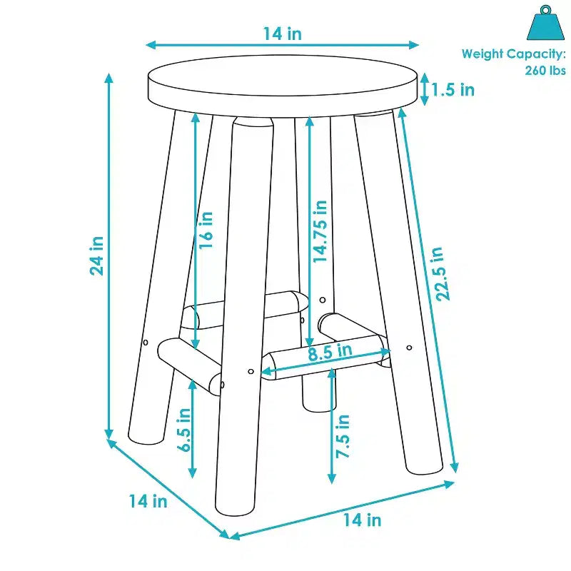 Sunnydaze Unfinished Wood Round Top Counter-Height Stool - Fir Wood - 24