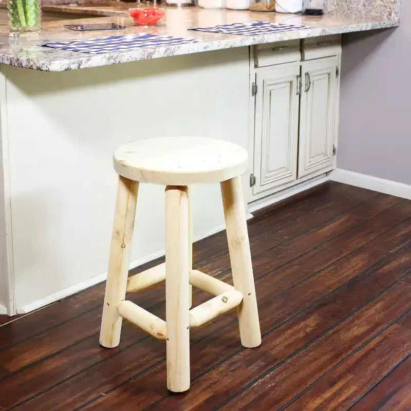 Sunnydaze Unfinished Wood Round Top Counter-Height Stool - Fir Wood - 24