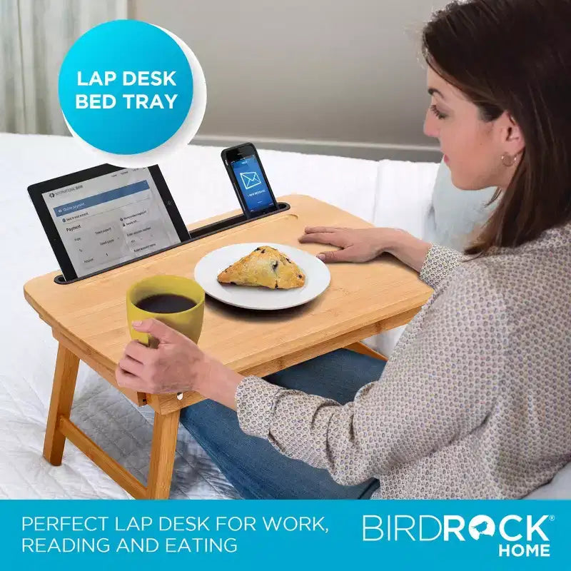 BirdRock Home Portable Sit or Stand Desk with Storage Drawer and Media Slot - Natural