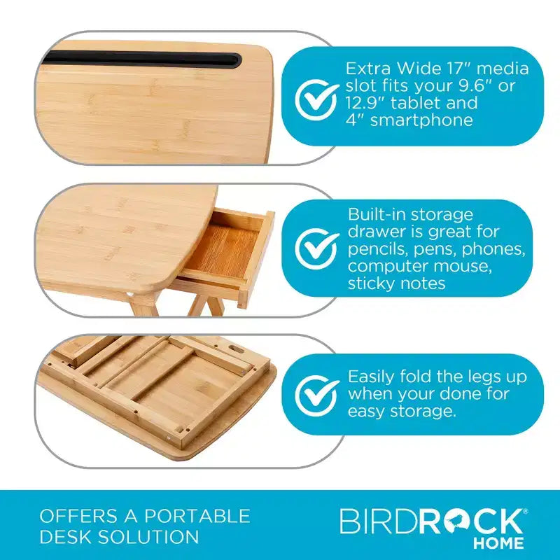 BirdRock Home Portable Sit or Stand Desk with Storage Drawer and Media Slot - Natural