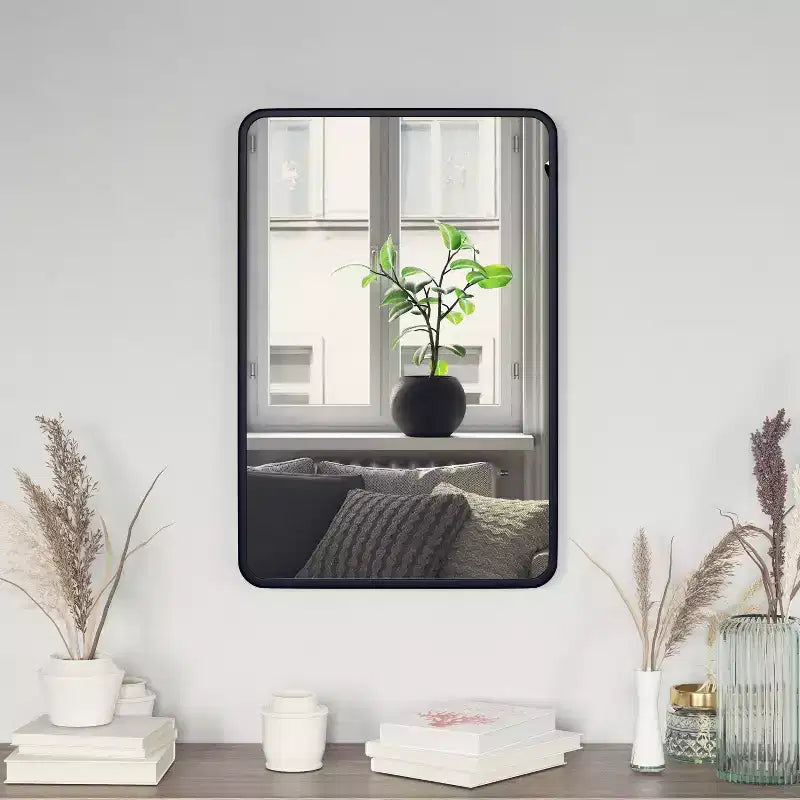 Emma and Oliver 20 x 30 Rectangular Wall Mirror with Black Frame, Silver Backing for Clarity and Shatterproof Glass for Entryways, Bathrooms & More