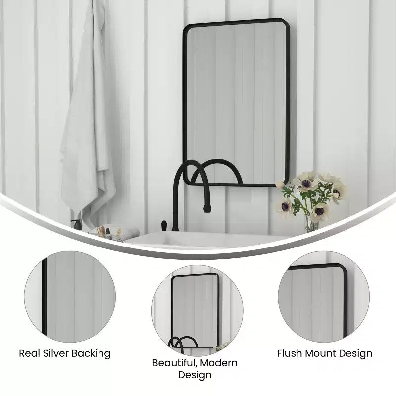 Emma and Oliver 20 x 30 Rectangular Wall Mirror with Black Frame, Silver Backing for Clarity and Shatterproof Glass for Entryways, Bathrooms & More