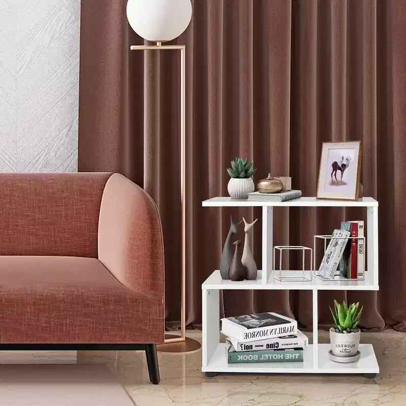 Costway 2-Tier Bookshelf S Shaped Bookcase Storage Rack Display Shelf w/Thick Foot Mats