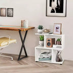 Costway 2-Tier Bookshelf S Shaped Bookcase Storage Rack Display Shelf w/Thick Foot Mats