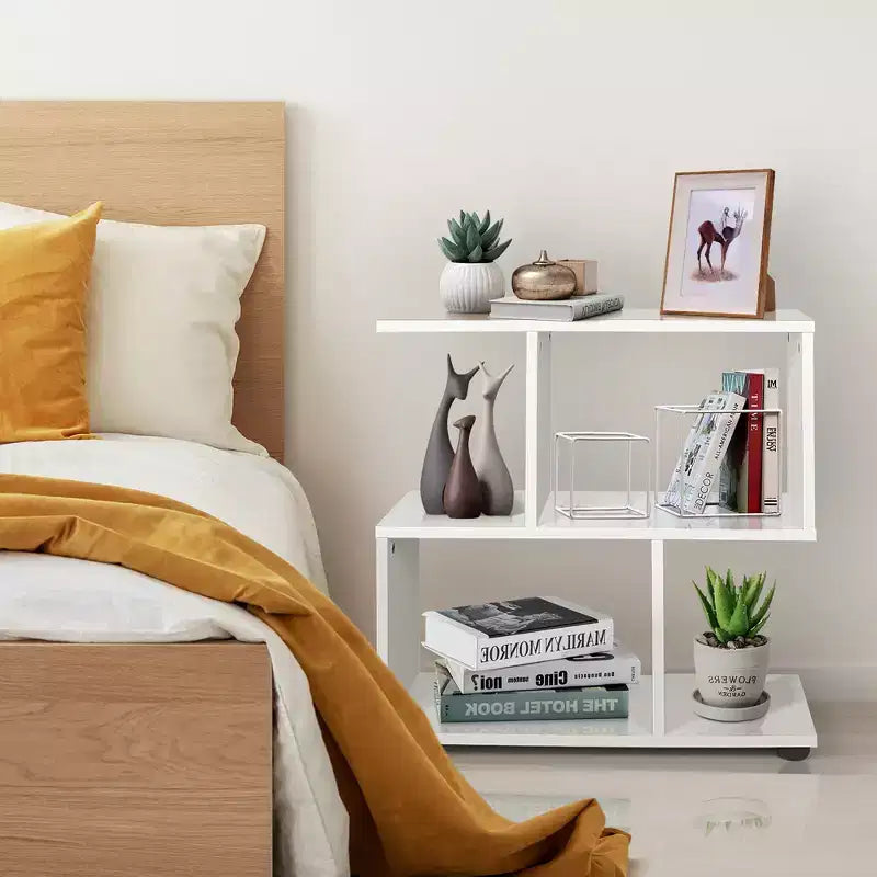 Costway 2-Tier Bookshelf S Shaped Bookcase Storage Rack Display Shelf w/Thick Foot Mats
