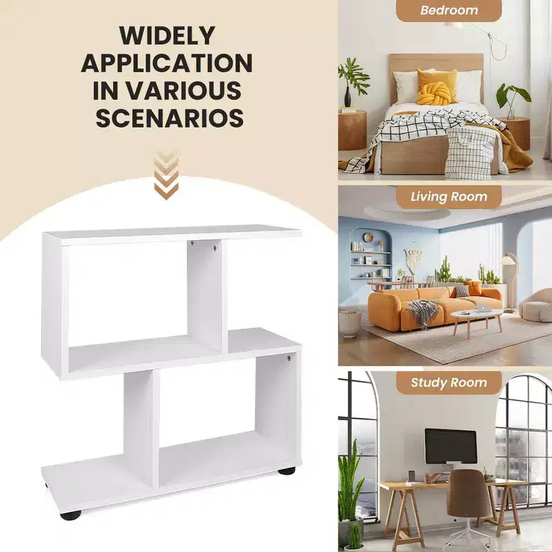 Costway 2-Tier Bookshelf S Shaped Bookcase Storage Rack Display Shelf w/Thick Foot Mats