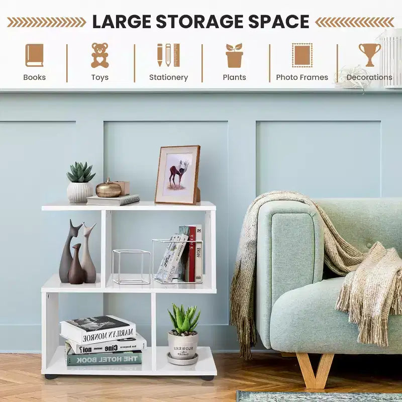 Costway 2-Tier Bookshelf S Shaped Bookcase Storage Rack Display Shelf w/Thick Foot Mats