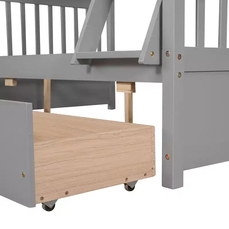 Twin over Full Bunk Bed with Built-in Ladder & Drawers, Pine Wood & MDF Bed Frame, Convertible into Two Beds - ModernLuxe