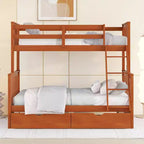 Twin over Full Bunk Bed with Built-in Ladder & Drawers, Pine Wood & MDF Bed Frame, Convertible into Two Beds - ModernLuxe