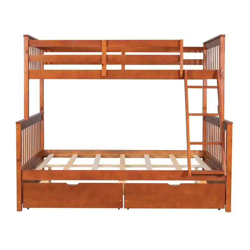Twin over Full Bunk Bed with Built-in Ladder & Drawers, Pine Wood & MDF Bed Frame, Convertible into Two Beds - ModernLuxe