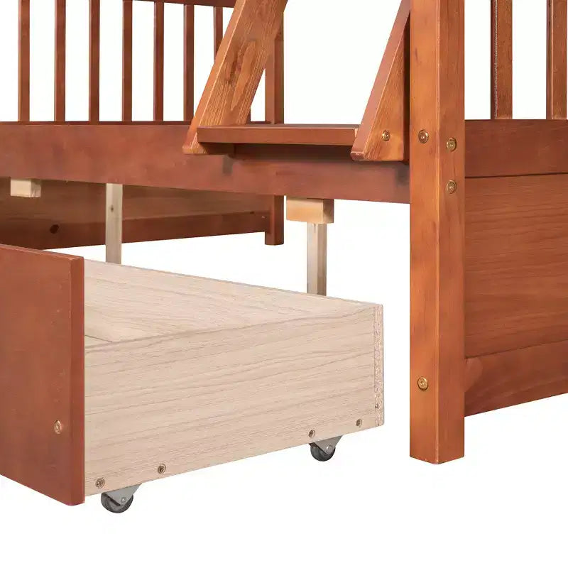 Twin over Full Bunk Bed with Built-in Ladder & Drawers, Pine Wood & MDF Bed Frame, Convertible into Two Beds - ModernLuxe