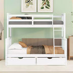 Twin over Full Bunk Bed with Built-in Ladder & Drawers, Pine Wood & MDF Bed Frame, Convertible into Two Beds - ModernLuxe