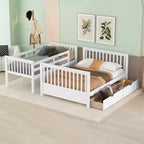 Twin over Full Bunk Bed with Built-in Ladder & Drawers, Pine Wood & MDF Bed Frame, Convertible into Two Beds - ModernLuxe