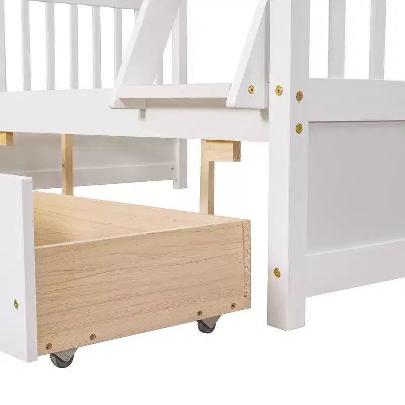 Twin over Full Bunk Bed with Built-in Ladder & Drawers, Pine Wood & MDF Bed Frame, Convertible into Two Beds - ModernLuxe