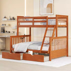 Twin over Full Bunk Bed with Built-in Ladder & Drawers, Pine Wood & MDF Bed Frame, Convertible into Two Beds - ModernLuxe