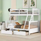 Twin over Full Bunk Bed with Built-in Ladder & Drawers, Pine Wood & MDF Bed Frame, Convertible into Two Beds - ModernLuxe