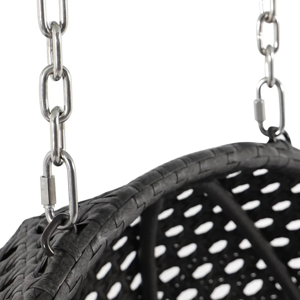 LeisureMod 2 Person Hanging Egg Chair with Stand - Outdoor/Indoor Rattan Wicker Patio Swing Hammock Lounger with Cushions