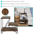 Sunnydaze 3-Tiered Steel Wire Indoor Accent Table with Faux Woodgrain Tabletops - 21 H - Brown