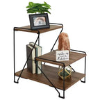 Sunnydaze 3-Tiered Steel Wire Indoor Accent Table with Faux Woodgrain Tabletops - 21 H - Brown