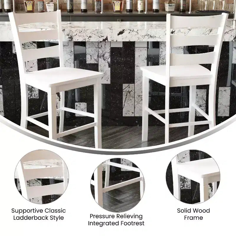 Merrick Lane Set of Two Classic Wooden Ladderback Counter Height Barstools with Solid Wood Seats