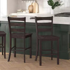 Merrick Lane Set of Two Classic Wooden Ladderback Counter Height Barstools with Solid Wood Seats