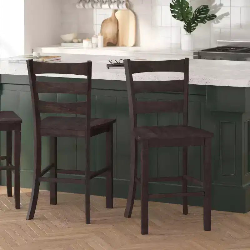Merrick Lane Set of Two Classic Wooden Ladderback Counter Height Barstools with Solid Wood Seats