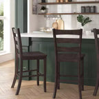 Merrick Lane Set of Two Classic Wooden Ladderback Counter Height Barstools with Solid Wood Seats