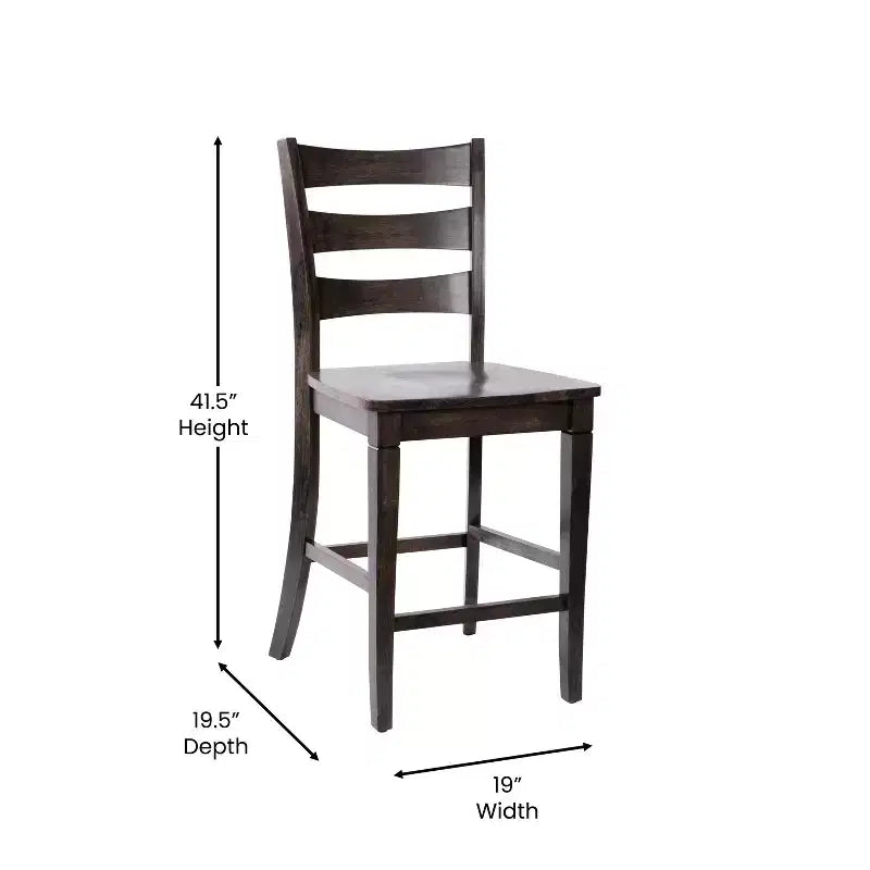Merrick Lane Set of Two Classic Wooden Ladderback Counter Height Barstools with Solid Wood Seats