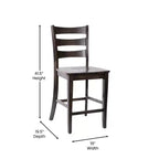 Merrick Lane Set of Two Classic Wooden Ladderback Counter Height Barstools with Solid Wood Seats