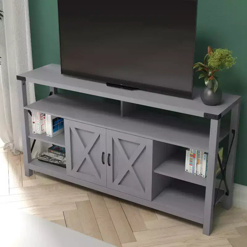 Emma and Oliver Modern Rustic Farmhouse Media Console Cabinet with Spacious Open and Closed Storage