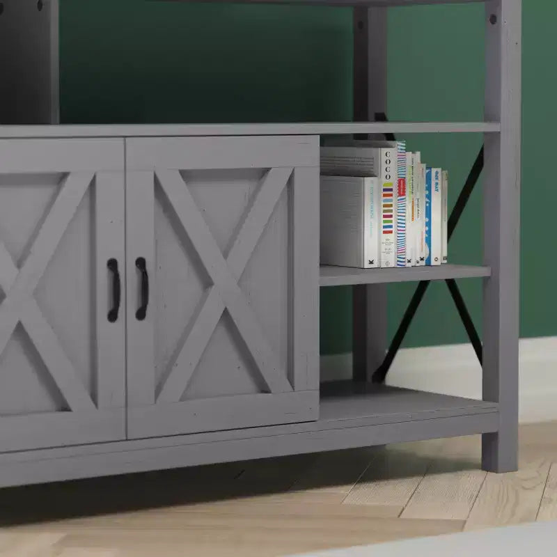 Emma and Oliver Modern Rustic Farmhouse Media Console Cabinet with Spacious Open and Closed Storage