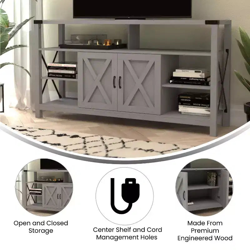 Emma and Oliver Modern Rustic Farmhouse Media Console Cabinet with Spacious Open and Closed Storage