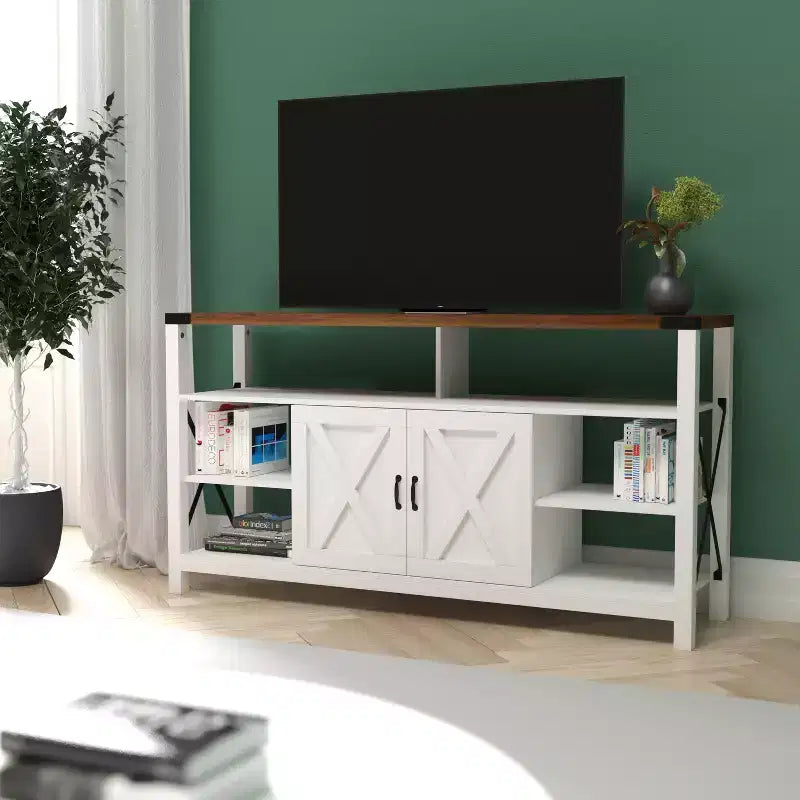 Emma and Oliver Modern Rustic Farmhouse Media Console Cabinet with Spacious Open and Closed Storage