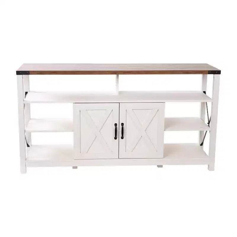Emma and Oliver Modern Rustic Farmhouse Media Console Cabinet with Spacious Open and Closed Storage