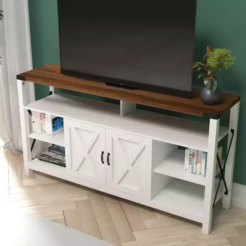 Emma and Oliver Modern Rustic Farmhouse Media Console Cabinet with Spacious Open and Closed Storage